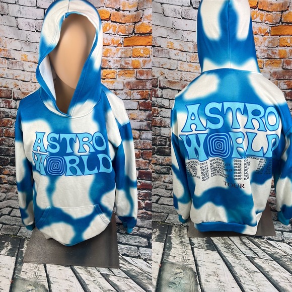 Other - Astroworld Tie Dye Hoodie Blue White Travis Scott Tour Sweatshirt‎ Medium Tour